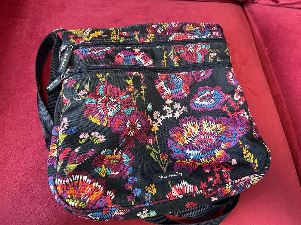 Vera Bradley Black Quilted Backpack with Midnight Wildflower Interior